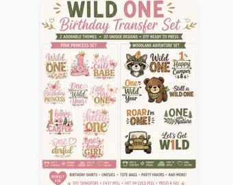 Wild One First Birthday Ready-to-Press Transfer Set for Birthday Outfits