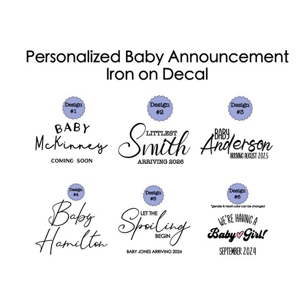 Baby Announcement Iron On Decal, Custom Wording Baby Announcement Onesie, We're Expecting Heat Transfer Patch