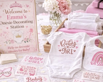 Baby Shower Activity- Princess Baby Girl Ready to Press Onesie Decorating Transfer Set of 15