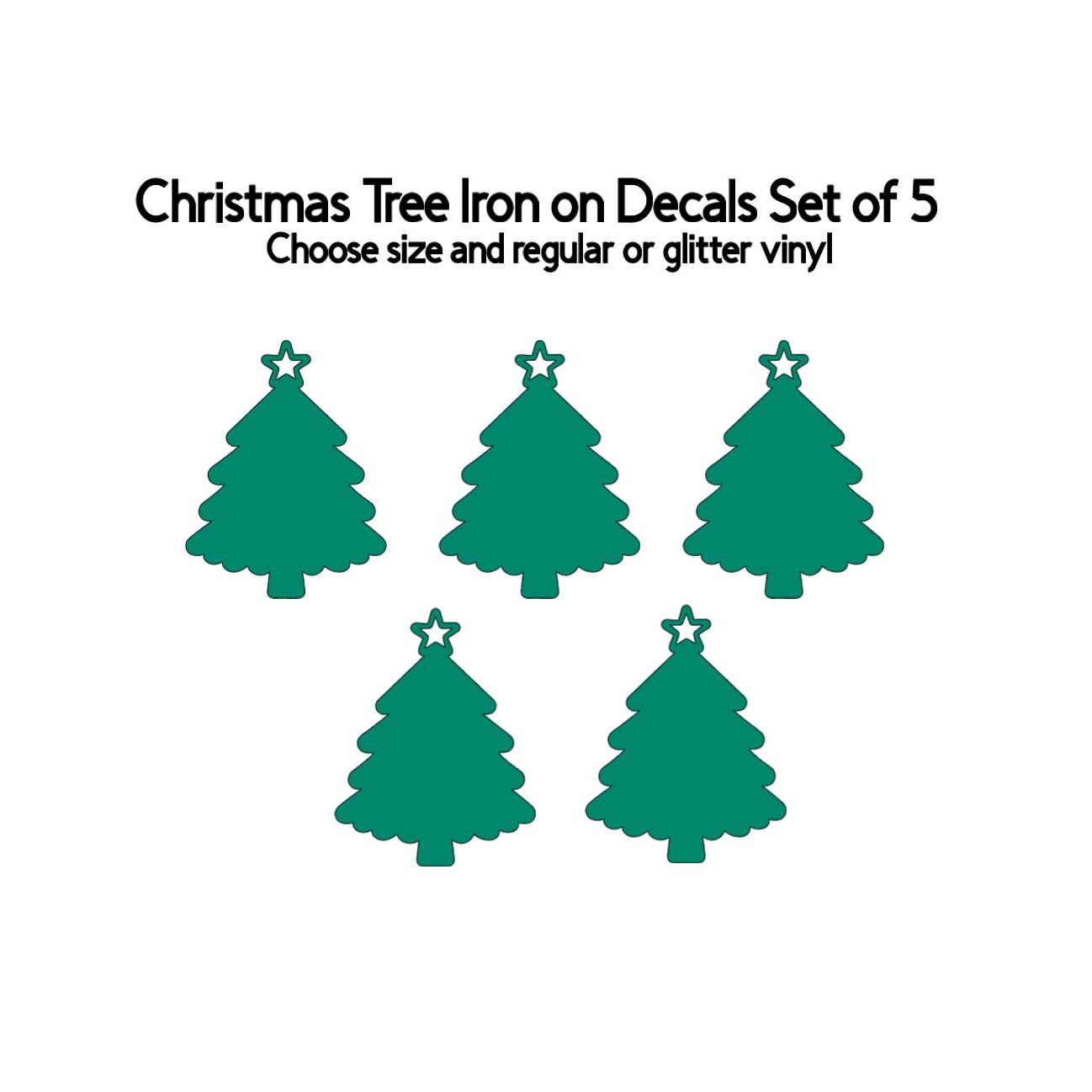 Christmas Trees Iron On Decal Set of 5, Tree Heat Patches, Holiday Tree Heat Transfer, Christmas Iron On Decal Set