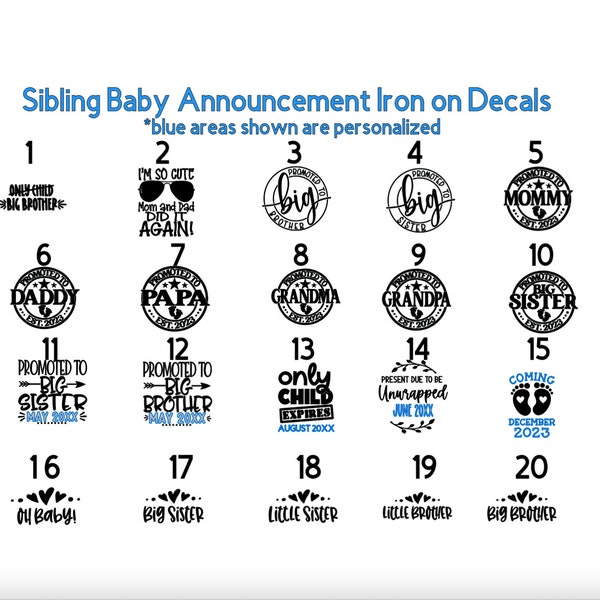 Sibling Baby Announcement Iron On Decals, Big Sister Heat Transfer, Big Brother Patch, Family Pregnancy Announcement Iron ons