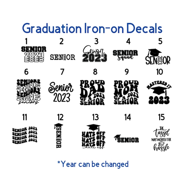 Graduation Iron-On Decals, Graduate Heat Transfer Patches, Senior Decals