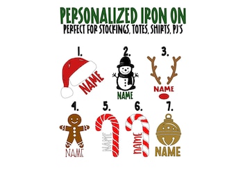 Personalized Christmas Iron On Decal, Family Christmas Pajamas Name Iron ons, Christmas Stocking Names, Christmas Shirt Iron Ons