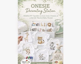 Onesie Station Kit- Jungle Safari Animals Baby Shower Guest Activity Decorate a Onesie, Set of 15 Transfers