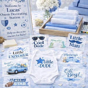 Baby Shower Activity Baby Boy Onesie Decorating Set of 15 Transfers