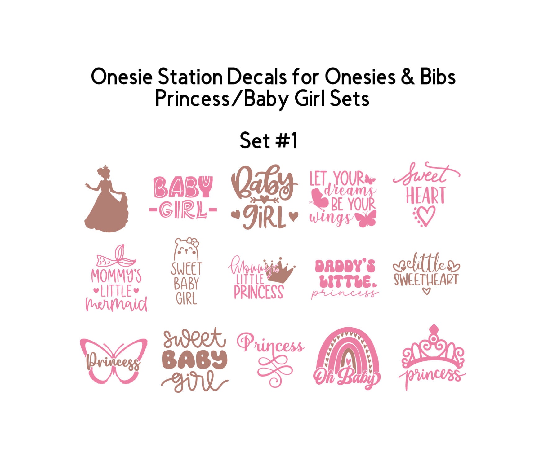 Princess Baby Girl Iron-on Decals: Onesie Shower Activity (Set of 15)