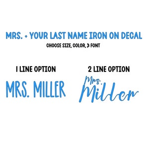 Bridal Mrs. with Last Name Bridal Iron On Decal, Bride Mrs. Last Name Heat Transfer Patch, Bride Something Blue Iron On, Bride Iron on Decal
