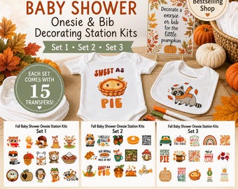 Baby Shower Onesie Decorating Station Kit - Fall & Halloween Theme– 15 Ready-to-Press Transfers