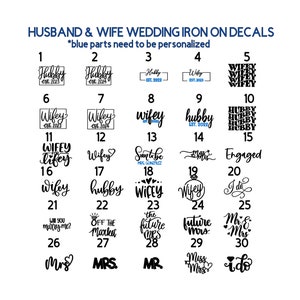 Newlywed Iron-On Decals, Wifey Heat Transfer Patches, Mr and Mrs Patches
