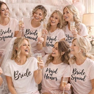 Adesivos termocolantes prontos para aplicar para o cortejo nupcial: Noiva, Madrinhas - Transferência de calor - Código hexadecimal para combinar com as cores do seu casamento, com glitter.