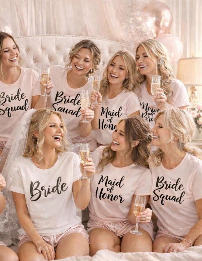 Ready to Press Bridal Party Iron-On Decals: Bride, Bridesmaid Heat Transfer- Hex Code match your Wedding Colors, Glitter image 1