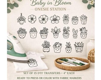 Baby in Bloom Flowers Color a Onesie Baby Shower Activity- Ready to Press DTF Transfers- Sets of 15- 4 inch designs- Fabric Marker Designs