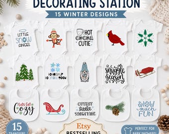 Winter Baby Shower Activity- Ready to Press Onesie Decorating Transfer Set of 15