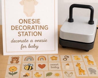 Baby Shower Onesie Decorating Station Kit – 15 Ready-to-Press Transfers