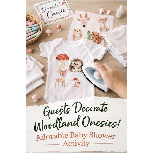 Onesie Decorating Baby Shower Activity- Woodland Animals- Sets of 10