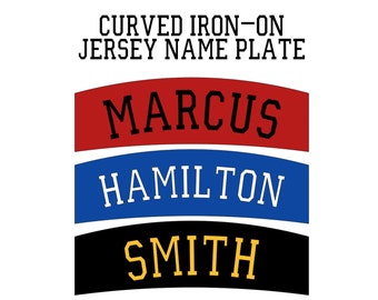 Curved Iron On Jersey Name Plate: Personalized Sports Name Tape Ready to Press DTF