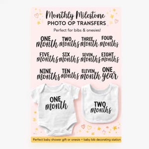 Estación de monos para baby shower: transferencias mensuales para baberos y monos - Accesorios termoadhesivos para fotos de hitos mensuales