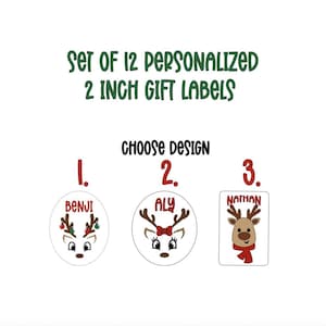 Rentier Weihnachtsgeschenkanhänger Aufkleber Set von 12, personalisierter Name des Kindes