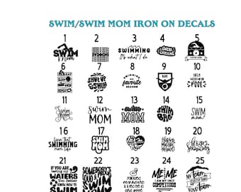 Swim Mom Iron On Decals, Swim Team Patches, Swimmer Iron on Patches, Swimming Heat Transfer Decals,