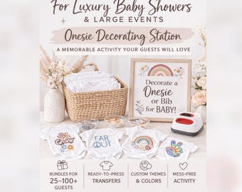 Boho Baby Shower Onesie Decorating Stations- Sets of 10 - 4 inches each - Hippie Rainbow Peace DTF Transfer Sets