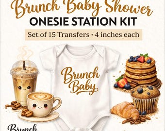 Decorate a Onesie Activity Baby Shower Themes Brunch Baby, Little Bean, A Baby is Brewing - Brunch Baby Shower Activity - DTF Transfer Sets