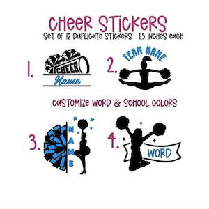 Personalized Cheerleading Sticker Set, Waterproof Cheer Stickers, Your School Colors Cheerleading Stickers, Team