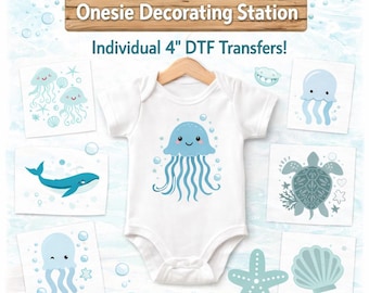 Under the Sea Onesie Decorating Baby Shower Activity- Ready to Press DTF Transfers- Sets of 15- 4 inch designs