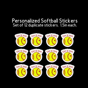 Conjunto de adesivos de softball personalizados, adesivos de softball com nome do time, etiquetas de equipamento de softball com nome do time, adesivos de nome do jogador de softball