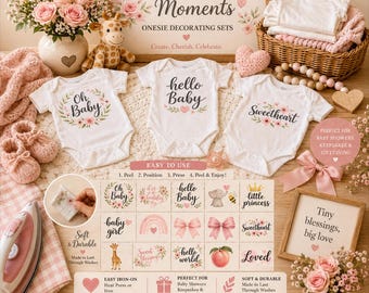 Girl Pink Baby Shower Activity- Ready to Press Onesie Decorating Transfer Set of 15
