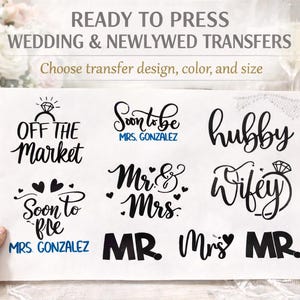 Ready to Press Newlywed DTF Iron-On Decals, Wifey Heat Transfer Patches, Mr and Mrs Patches