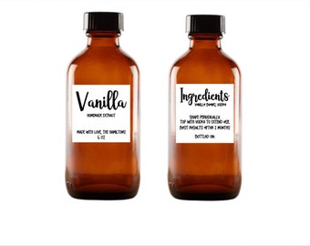 Custom Vanilla Extract Labels, Homemade Extract, Front & Back Set