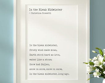 Nel cupo inverno - Poesia di Christina Rossetti - Stampa tipografica in bianco e nero - Opzioni con e senza cornice