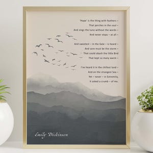 Emily Dickinson “Hope” is the thing with feathers - Literary Wall Art, Inspirational Therapy Office Decor