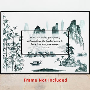 Sun Tzu Quote Print: Watercolor Mountain Landscape, Zen Decor