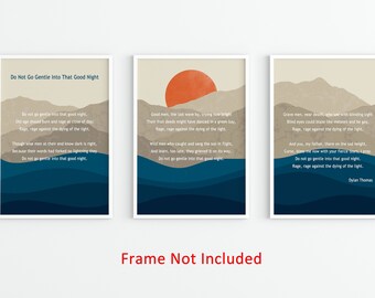 Stampa della poesia di Dylan Thomas: Trittico oceano, montagna, tramonto