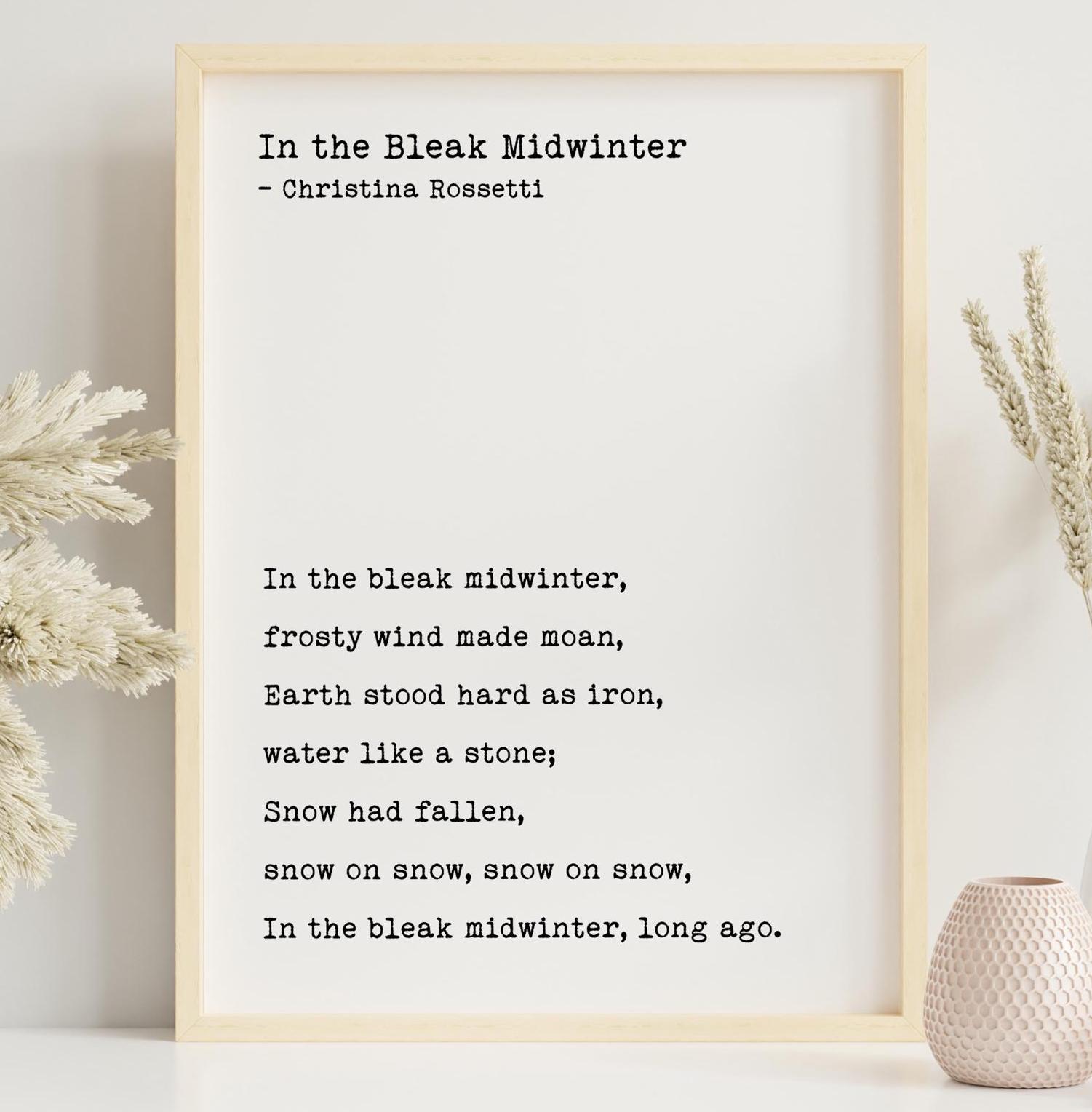 Christina Rossetti Poem Print: Minimalist Winter Literature Wall