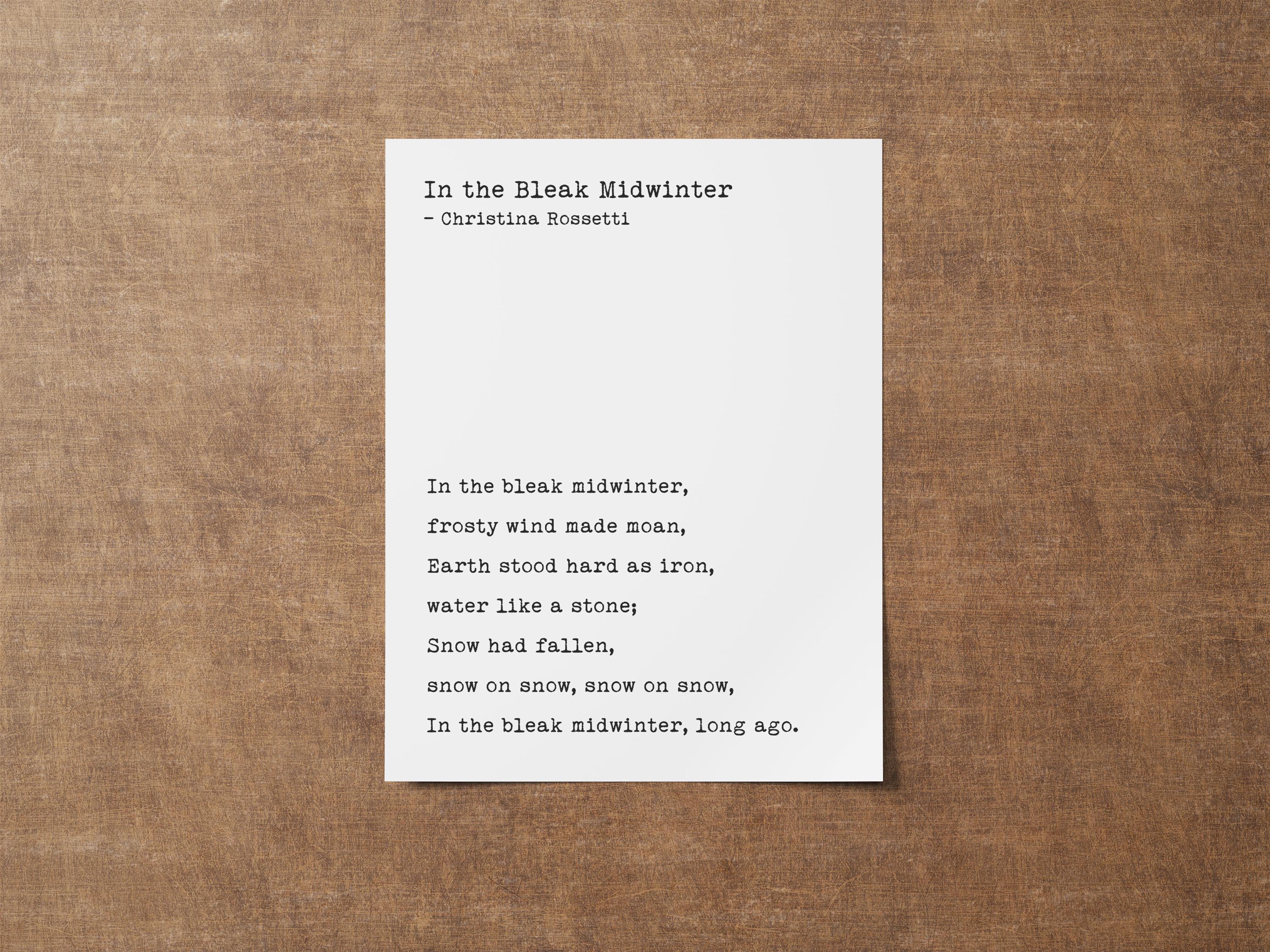 Christina Rossetti Poem Print: Minimalist Winter Literature Wall