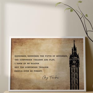 Guy Fawkes Quote Print: Vintage Gunpowder Plot, Big Ben Art