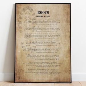 Boots by Rudyard Kipling Poem Print – Military Wall Art, Soldier Gift, Remembrance Decor Framed & Unframed Options