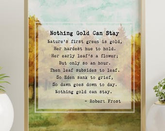 Stampa poetica di Robert Frost – Niente oro può restare, arte murale letteraria, decorazione autunnale ispirata alla natura, regalo ispiratore per gli amanti dei libri