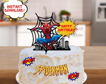 Topper para bolo e cupcake inspirado no Spidey para impressão-DOWNLOAD DIGITAL-Imprimir de bolo com tema de casa-Decoração de festa de aniversário-Topper para impressão