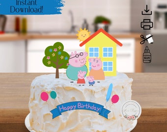 Afdrukbare Piggy Geïnspireerd Cake & Cupcake Topper-DIGITAL DOWNLOAD-Print From Home-Peppa Cake Topper-Verjaardagsfeest Decor-Afdrukbare Topper