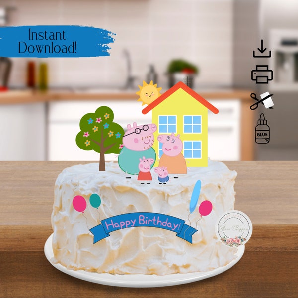 Printable Piggy Inspired Cake & Cupcake Topper-DIGITAL DOWNLOAD-Print From Home-Peppa Cake Topper-Birthday Party Decor-Printable Topper