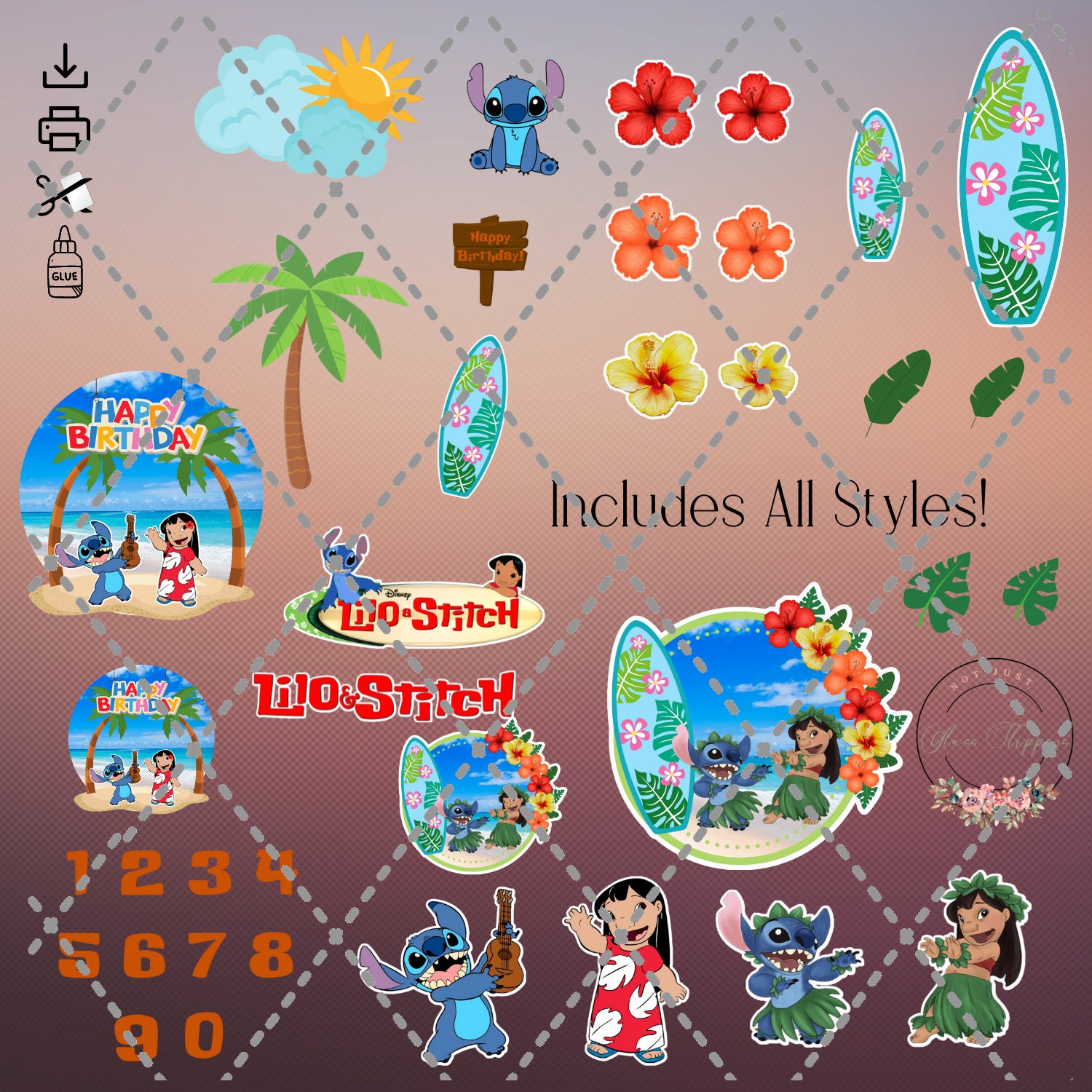 Printable Hawaiian Inspired Cake &amp; Cupcake Topper-digital - Etsy
