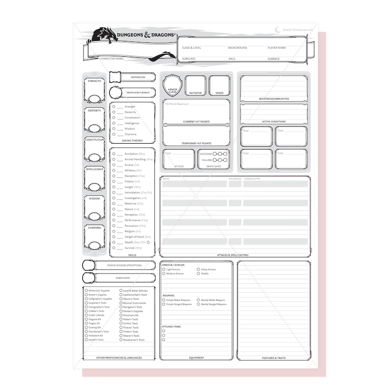 Custom Character Sheet - D&amp;D 5e - Etsy