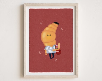 Impresión giclée de croissant francés, divertida decoración de pared para habitación infantil