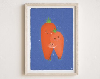 Lámina artística de la familia de las zanahorias, decoración infantil colorida