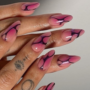 Luxury Custom Press On Nails: Pink Chrome Stiletto, Air Brush Design