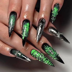 Luxury Press On Nails: Gothic Cyberpunk Style, Reusable Gel Nails