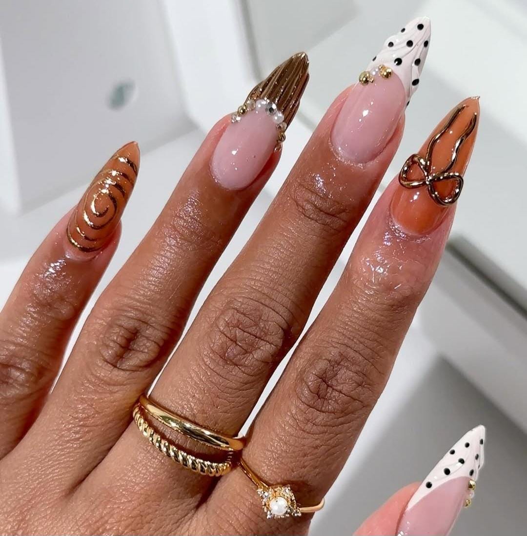 Luxury 3D now Press On Nails: Gold Orange Fall Nail Charms